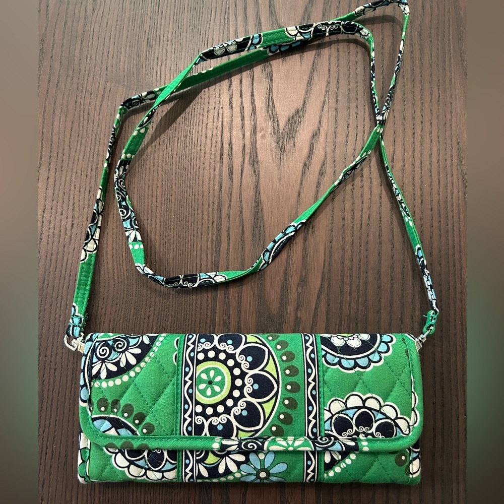 Vera Bradley Wallet Crossbody in “Cupcakes Green” (Retired Print)